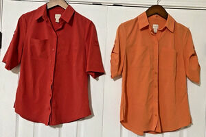 Chicos Button Up Blouse Lot Red & Orange Short Sleeve Size 0 Small